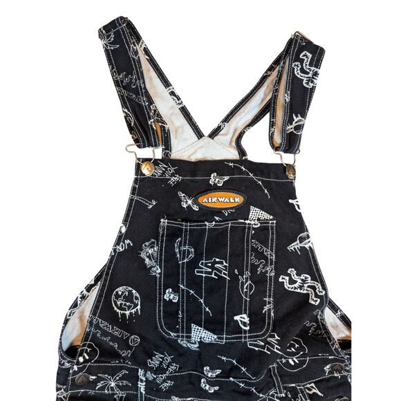 Airwalk Men's Size M Black White Denim Streetwear Bib Overalls Forever 21 - Picture 1 of 8